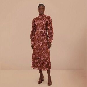 NWT Farm Rio Brown Gigi Tapestry Guipure Midi Dress